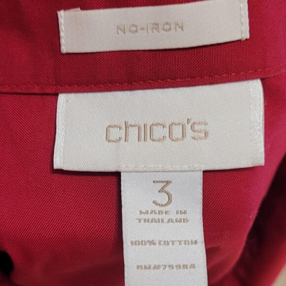 Chico's No-Iron Red Button-Up Top | Size 3 (XL/16) | Long Sleeve - Picture 4 of 4